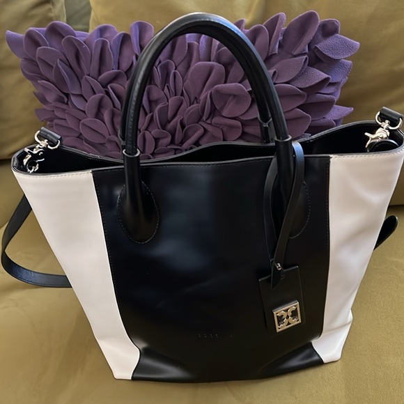 COCCINELLE Top Handle Italian Design Leather 2 Tone Hand Bag/Shoulder/Crossbody - Picture 8 of 12